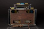 Radio-Glo Stained Glass + Chrome Radio in Blue with Yellow - Exceptional